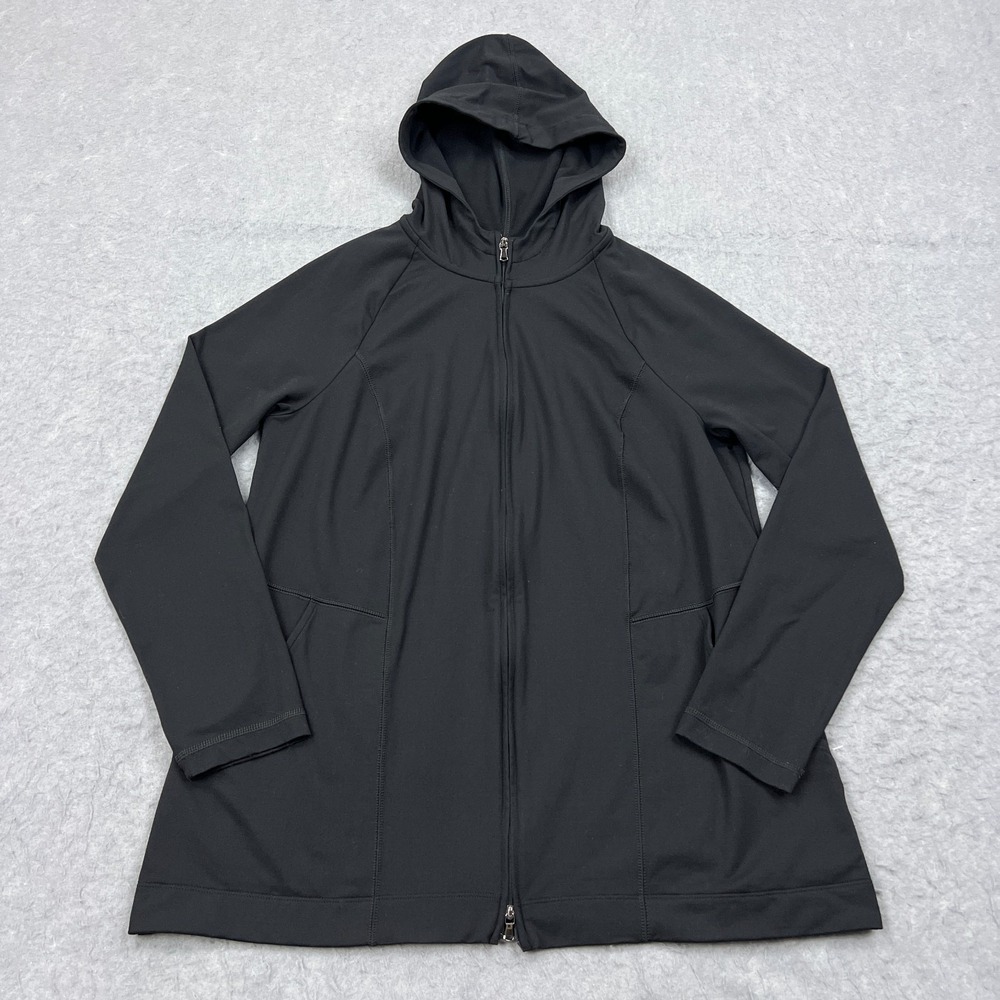 J Jill Fit Hoodie Womens Small Black Out & About Full Zip Front Hoodie Pockets
